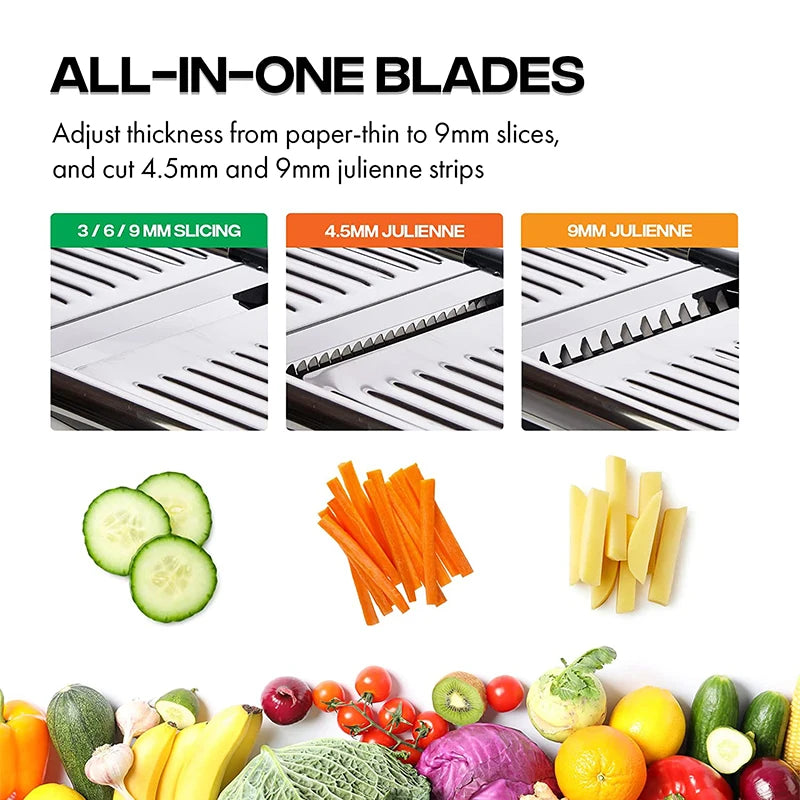 Adjustable Stainless Steel Mandoline Slicer – Vegetable & Fruit Cutter for Potatoes, Tomatoes, Onions & Carrots