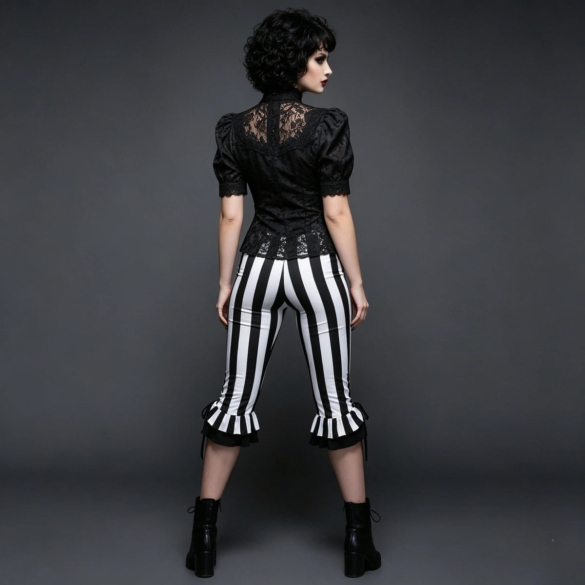 Black and White Striped Calf-Length Capri Pants — Y2K Wide-Leg Bell Bottom Leggings, Low-Waist Slim Fit for Cosplay & Halloween