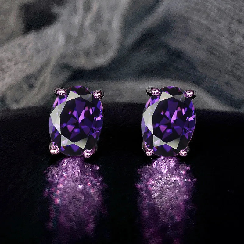 Oval Cubic Zirconia Four-Claw Stainless Steel Stud Earrings for Women - No-Fade Jewelry Gift