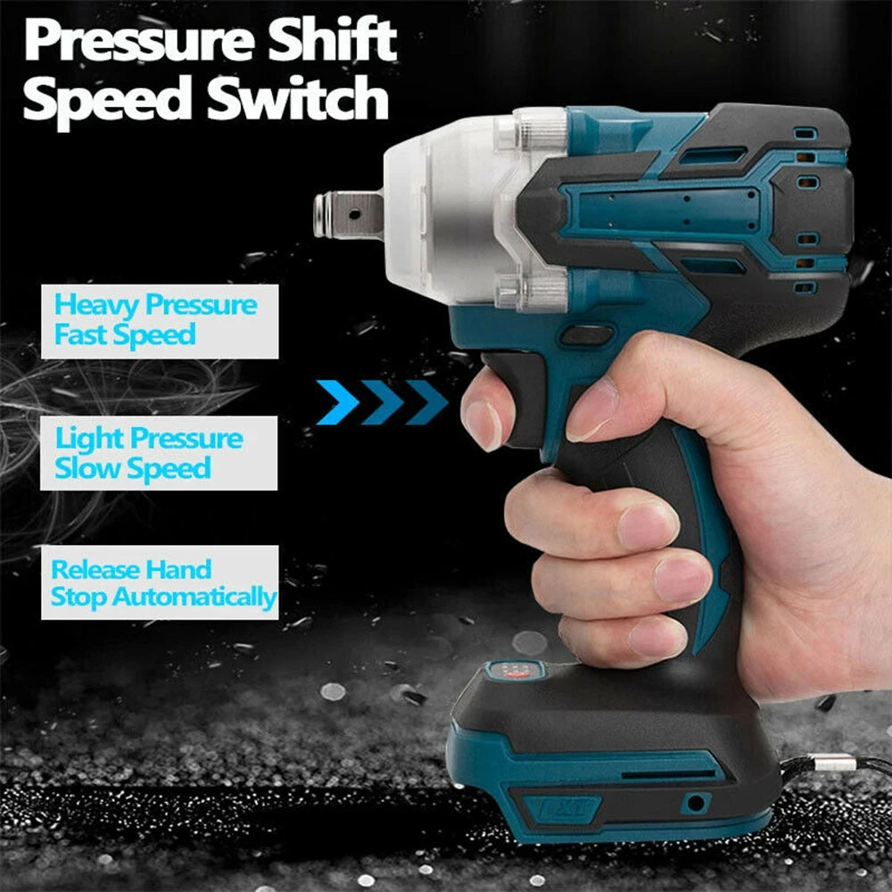 Brushless Cordless Impact Wrench 1/2 in (12.7 mm) Drive — 520 N·m Torque, 18V Battery Compatible Power Wrench with Toolbox