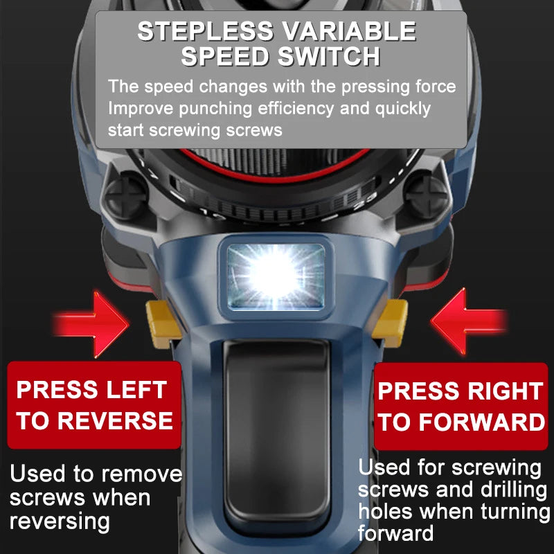 Brushless Cordless Drill 16.8V 70 N·m Torque 10mm (3/8 in) Self-Locking Chuck 20+1 Torque Settings 2-Speed Electric Screwdriver for DIY & Woodworking