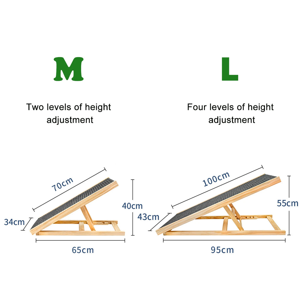 Adjustable Wooden Pet Ramp for Couch & Bed – Foldable 2‑Step/4‑Step Non‑Slip Carpet Ramp for Dogs & Cats (70/100 cm | 27.6/39.4 in)