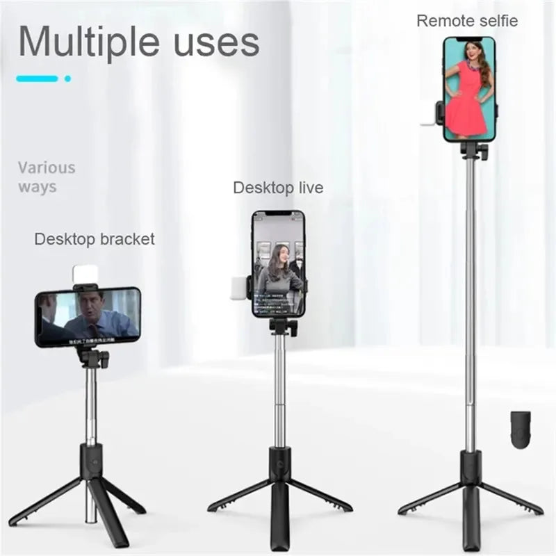 Selfie Stick Tripod with Bluetooth Remote and Adjustable Beauty Fill Light — Extendable Phone Holder Stand 27.6in (700mm) for Smartphones