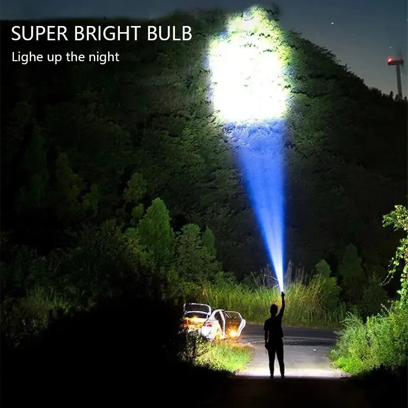 5-LED High Power Rechargeable Camping Flashlight with Side Light, 3 Modes — 100–200m (328–656 ft) Range