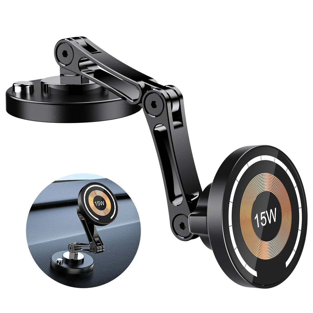 Magnetic Wireless Car Phone Charger Mount 15W Fast Charge 360° Rotating Dashboard & Windshield Phone Holder for iPhone and Android