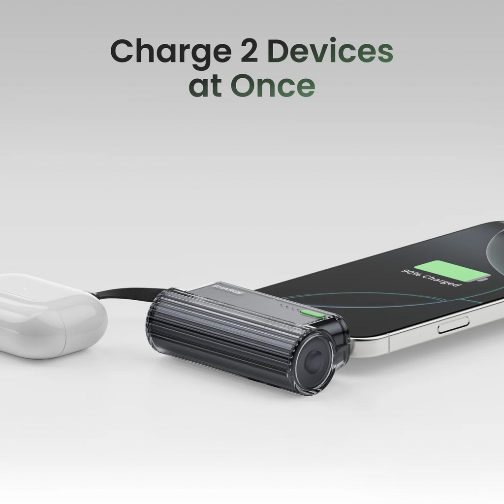 Flow Mini Portable Power Bank 5000mAh 22.5W Fast Charging Dual USB-C with Built-in Lightning & USB-C Cables