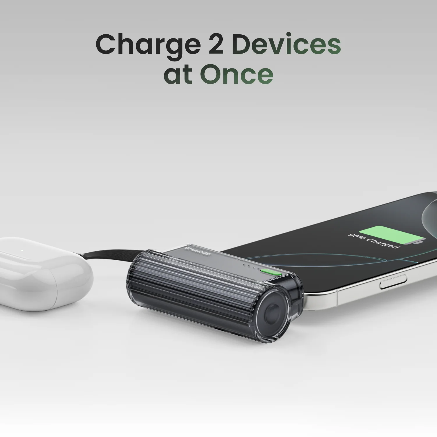 Flow Mini Portable Power Bank 5000mAh 22.5W Fast Charging Dual USB-C with Built-in Lightning & USB-C Cables