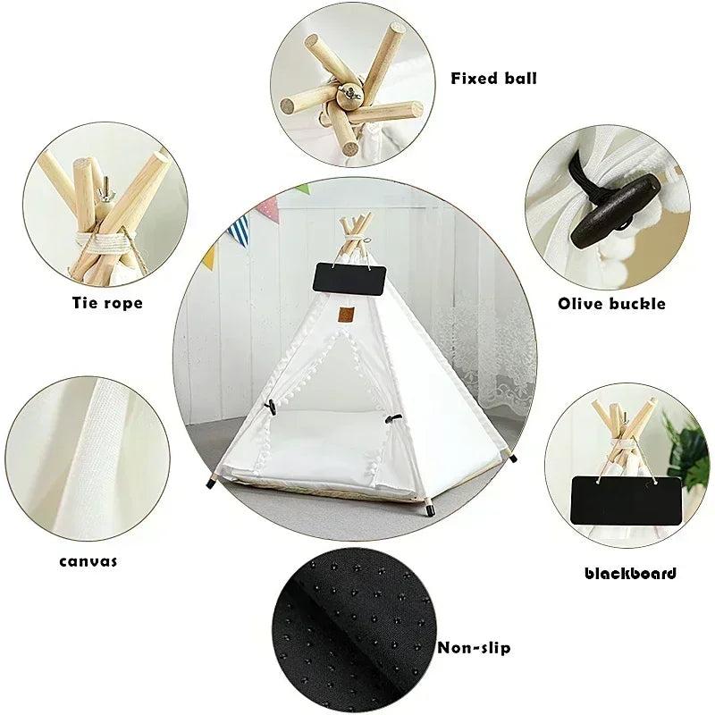 Pet Teepee Tent for Cats & Small Dogs - Portable Washable Indoor Pet Bed with Removable Cushion & Chalkboard (S ≤11 lb/5 kg, M ≤22 lb/10 kg, L ≤33 lb/15 kg)