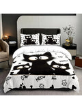 3-Piece Black Cat Printed Duvet Cover Bedding Set – 1 Duvet Cover + 2 Pillowcases, Multi-Size (1.0–2.8 m / 3.3–9 ft), Microfiber Polyester, Machine Washable