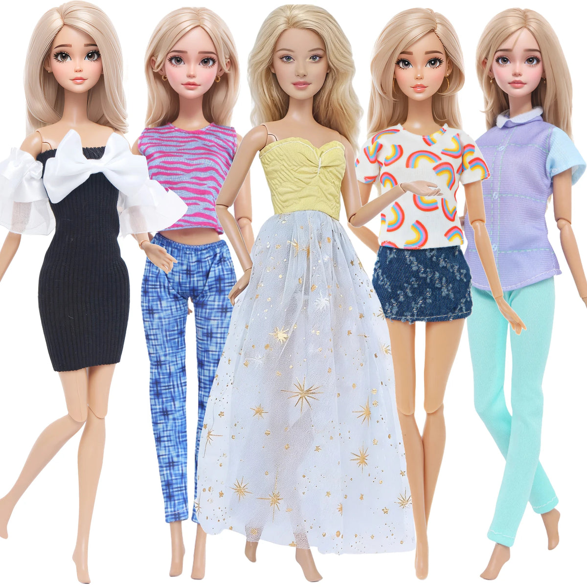 Handmade 1/6 Scale Doll Outfits - 3 or 5-Pack Casual Dresses, Blouses, Skirts & Pants for 11.5–12 in (29–30.5 cm) Dolls