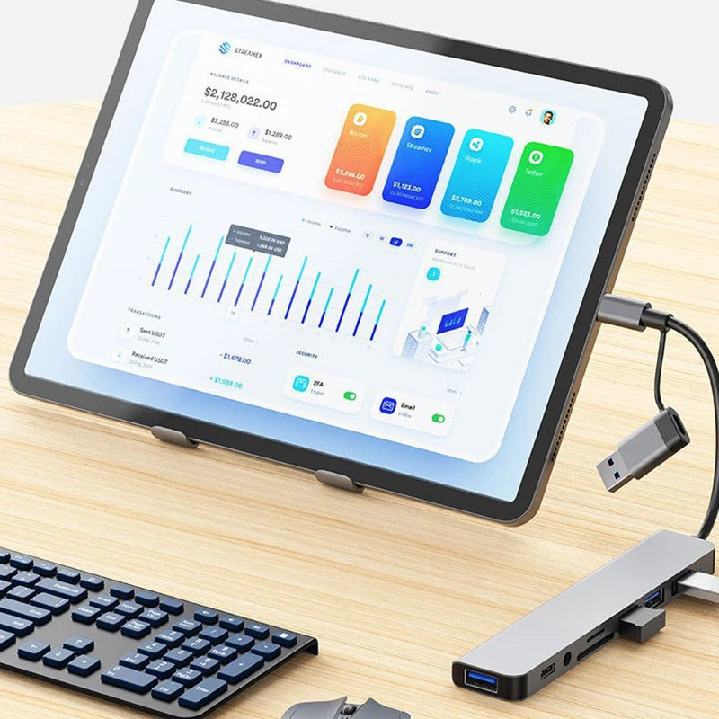 8-in-1 USB Hub Docking Station with USB-C & USB-A, SD/TF Card Reader and 3.5mm Audio Jack for Laptop Tablet Phone
