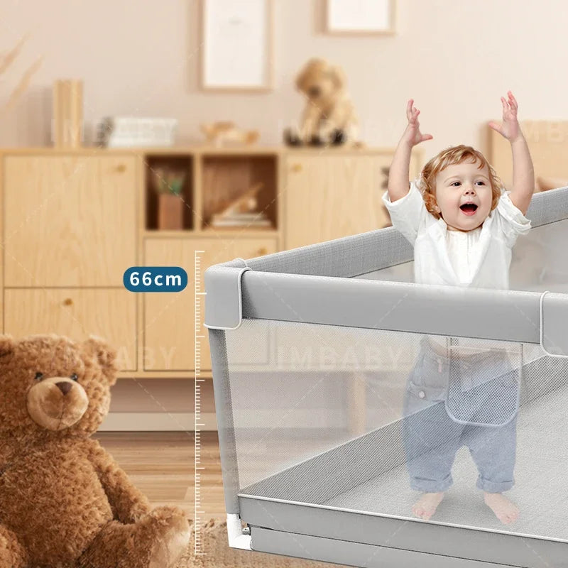 Light Gray Baby Playpen with Pull Ring - Play Yard & Ball Pit Safety Fence for Toddlers