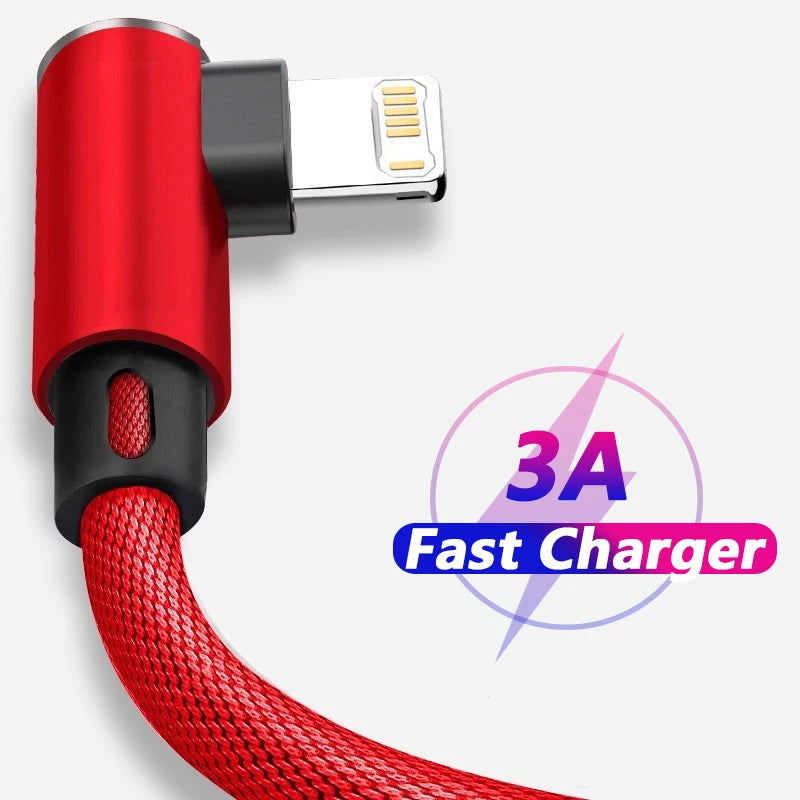 90° Braided Lightning USB Fast Charging Cable for iPhone