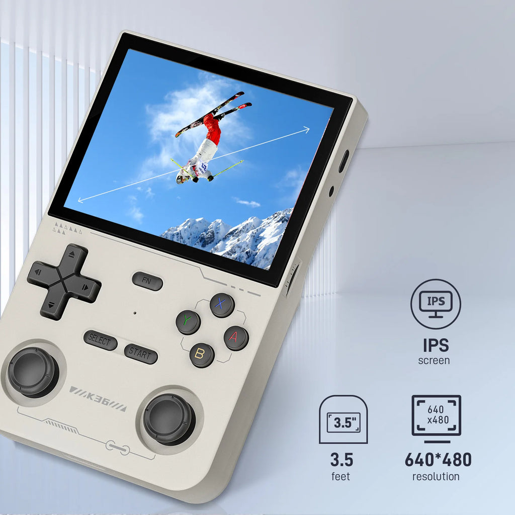 Retro Handheld Emulator Console, 16,000+ Classic Games, 3.5" IPS 500 nit (640x480), RK3326 CPU, 3500mAh, Type-C, 64GB