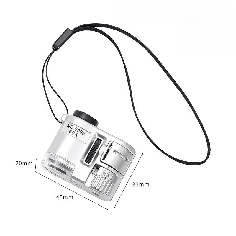 60X Pocket Magnifier with LED & UV Light - Portable Handheld Jeweler Loupe