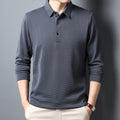 Men's Business Casual Long Sleeve Polo Shirt - Breathable Knit Polyester, Anti-Wrinkle
