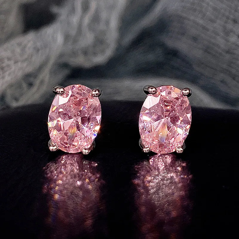 Oval Cubic Zirconia Four-Claw Stainless Steel Stud Earrings for Women - No-Fade Jewelry Gift