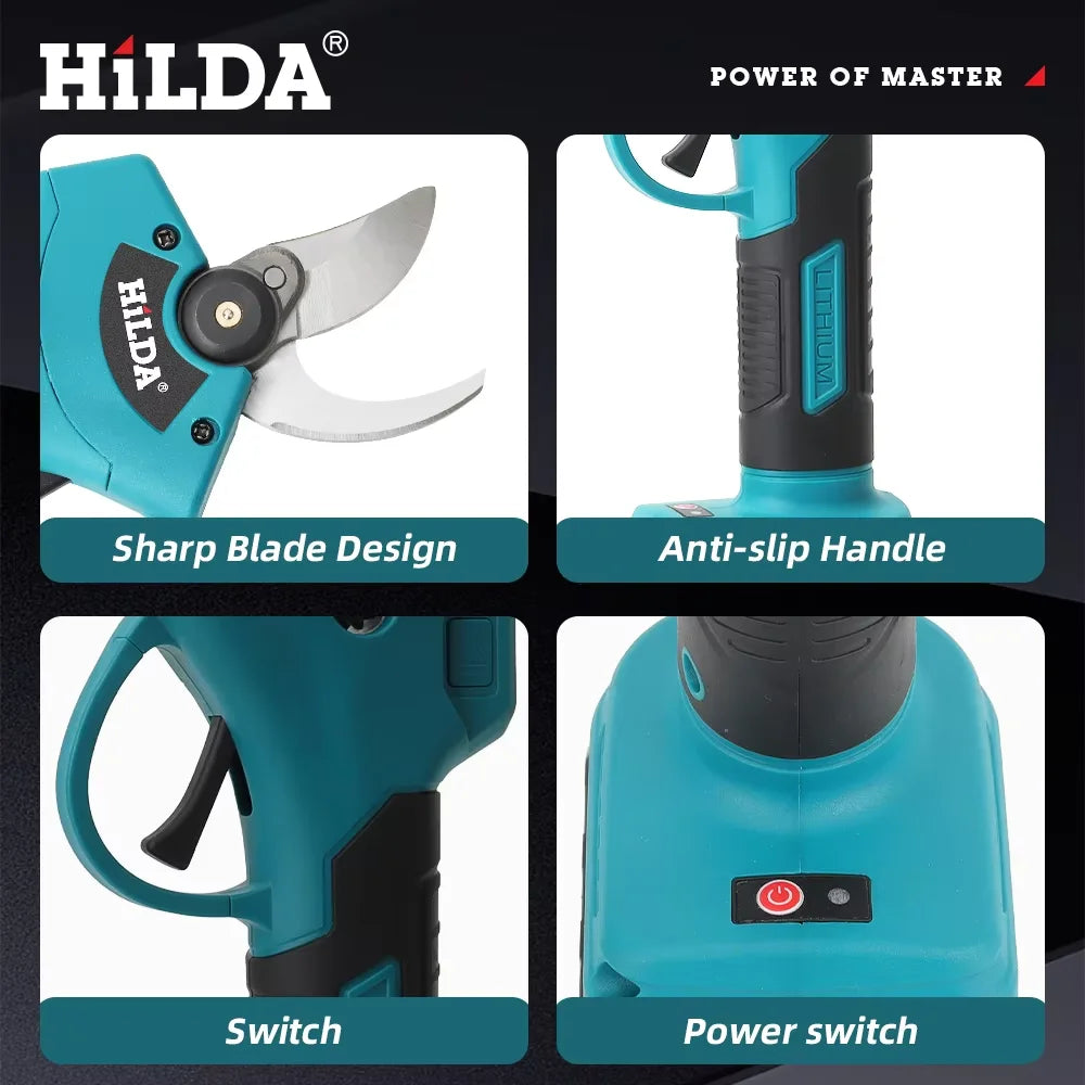 Brushless Cordless Electric Pruning Shears 500W - 18V Battery Compatible Bypass Pruner for Fruit Trees