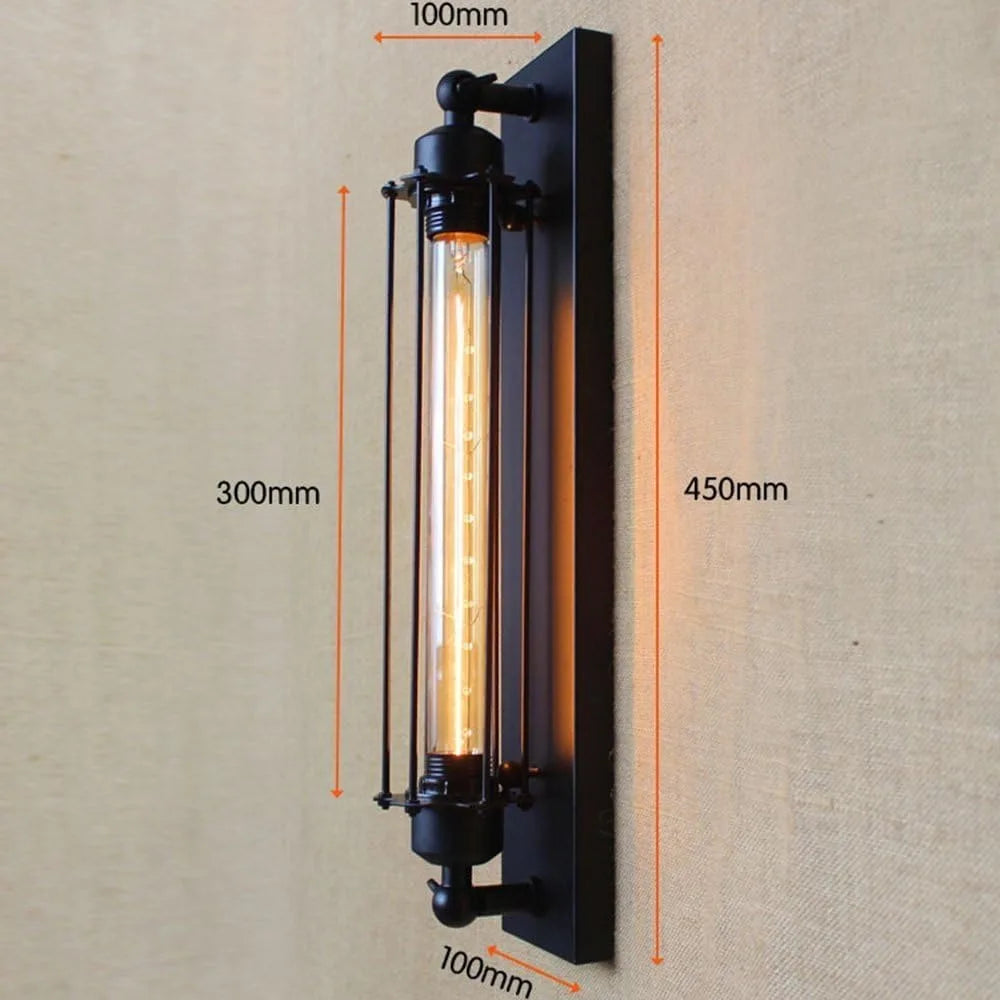 Industrial Metal Tube Wall Sconce – Retro Black Flute Wall Light, 17.7 in (45 cm) Vintage Home & Dining Lighting, E27