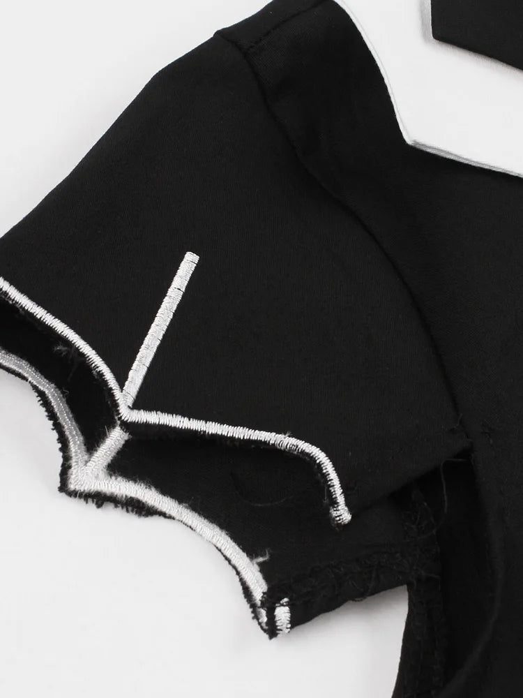 Bat Embroidered Halloween Party Vintage A-Line Dress for Women Cap Sleeve Keyhole Front
