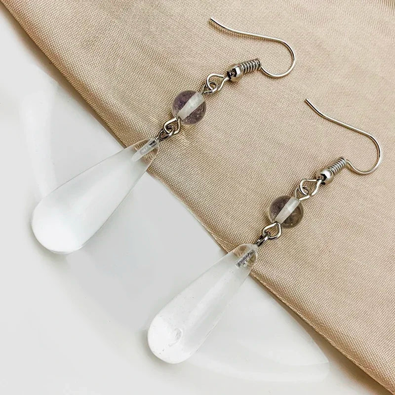 Korean Natural Stone Drop Earrings – Handmade Malachite & Tiger Eye Statement Earrings for Women Party Gift