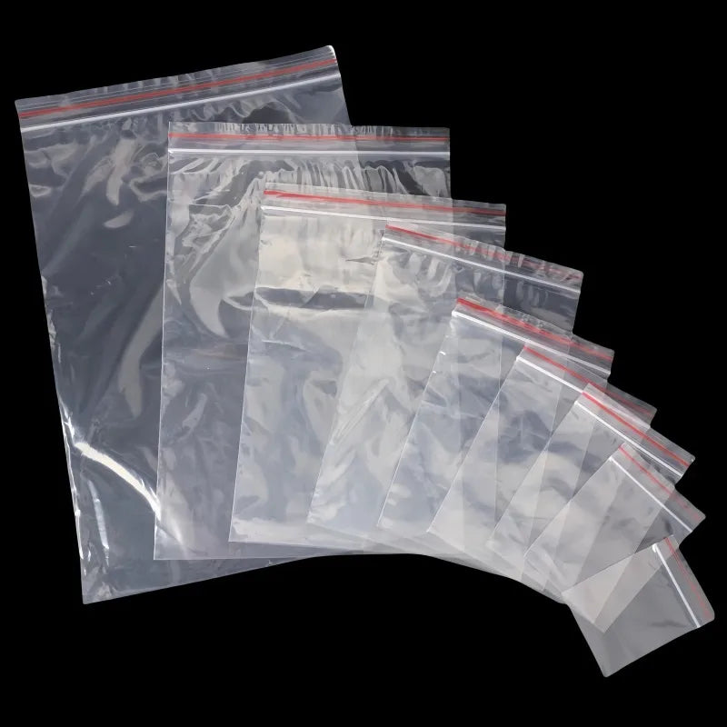 Self-Seal Clear PE Plastic Storage Bags – 100/200/300/500 Pack Zipper Pouches for Jewelry, Food & Pills