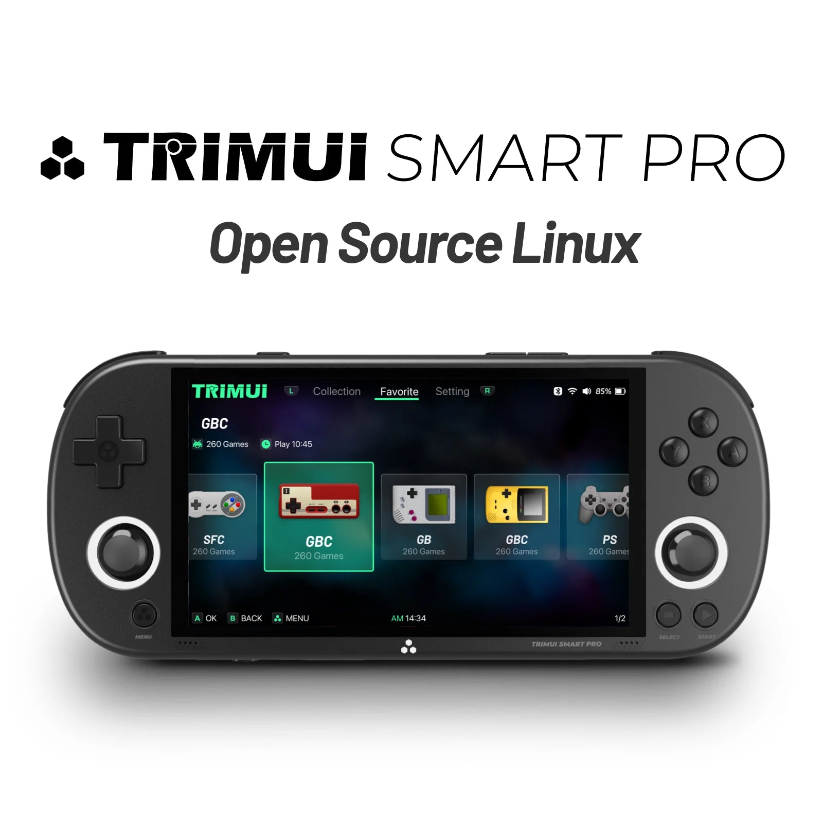 Smart Pro Handheld Retro Game Console 4.95-inch (12.6 cm) IPS 1280x720 Linux Joystick RGB Lighting 10,000+ Games Wi‑Fi USB-C 5000mAh