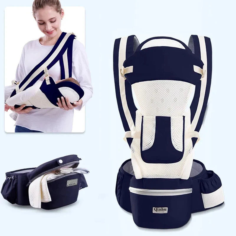 Ergonomic Newborn & Infant Hipseat Baby Carrier Sling — Front & Back Facing Travel Kangaroo Wrap