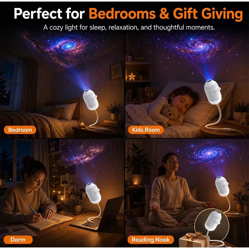 USB Starry Sky Galaxy Projector Lamp – 360° Adjustable Night Light for Bedroom, Home & Car