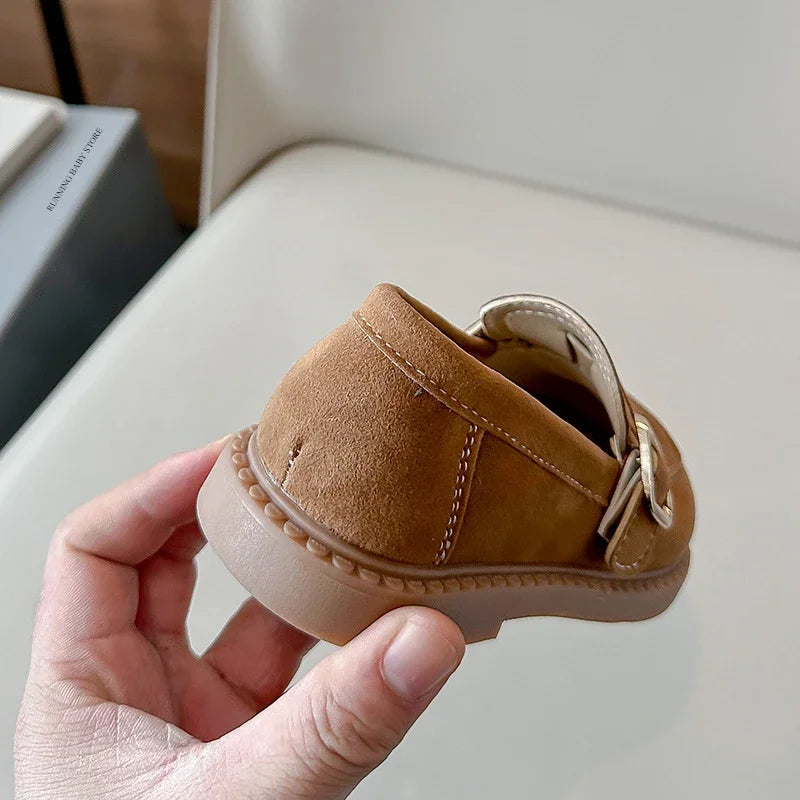Girls Hook-and-Loop Loafers – Soft PU Leather Flats for Kids, Casual School Shoes, Anti-Slip Round Toe