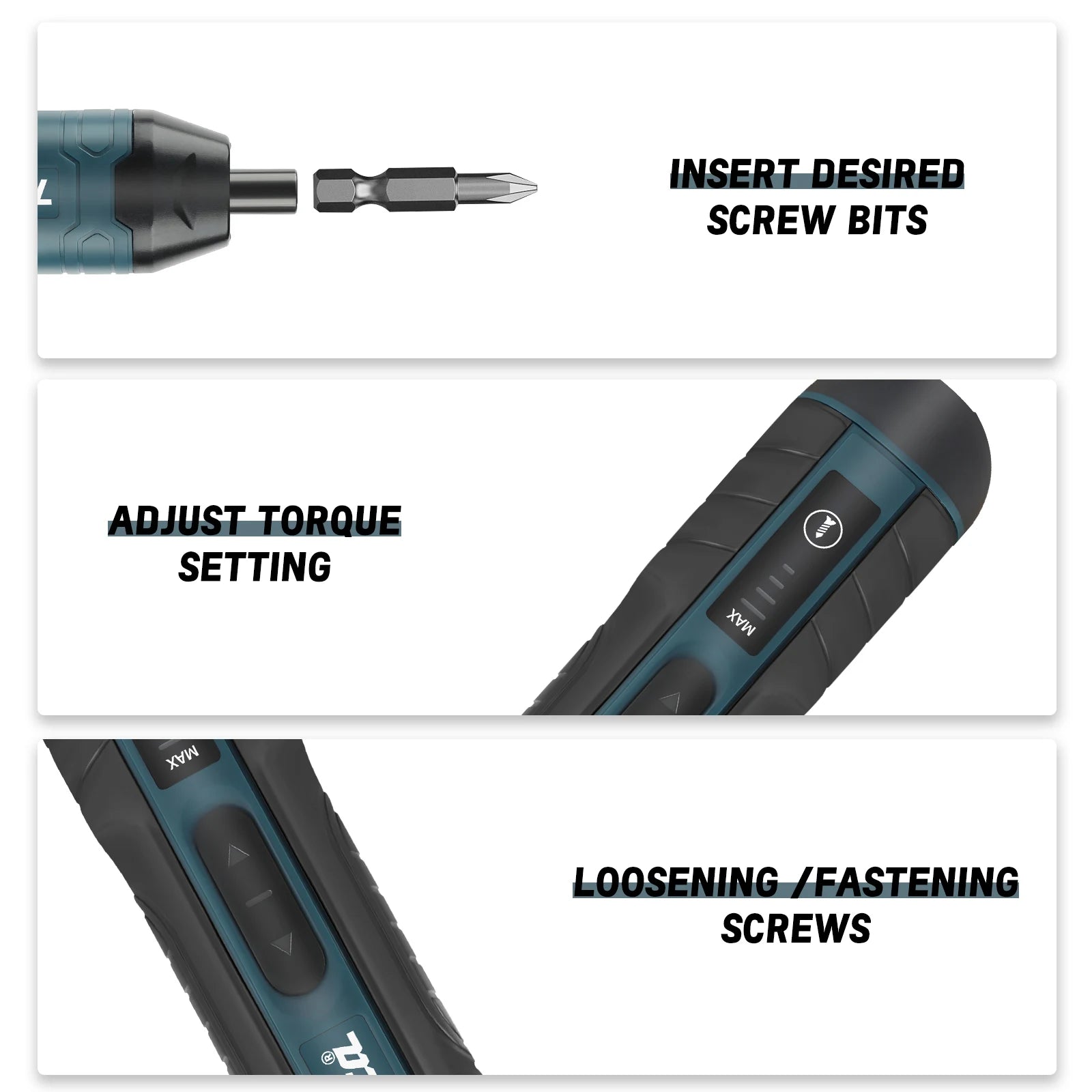Cordless Electric Screwdriver 3.6V, 5 N·m Torque, 1/4" (6.35 mm) Hex Chuck, 1300mAh Li‑ion Battery