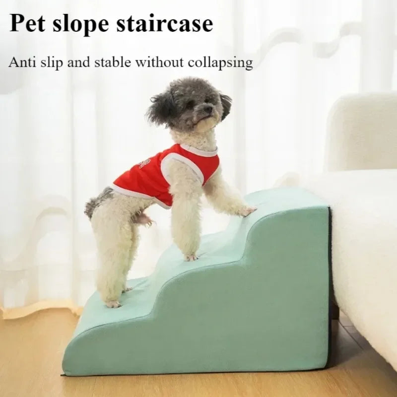 2- or 3-Step Pet Stairs for Dogs & Cats — Removable Washable Non-Slip Ramp for Sofa & Bed, PU Velvet Foam Pet Steps for Small & Senior Pets