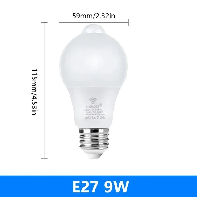 PIR Motion Sensor LED Bulb E27 – 6W/9W/12W/15W/18W/20W AC85-265V Motion-Activated Night Light for Home, Stairway & Garden