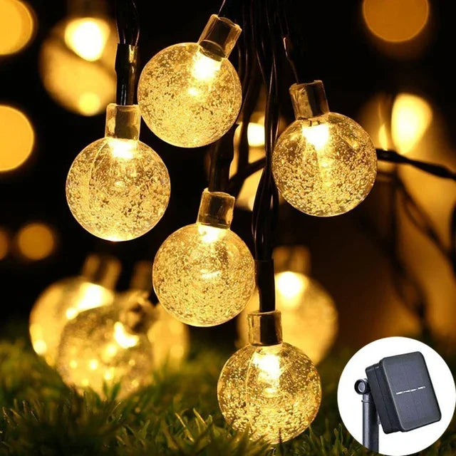 Solar Crystal Globe LED String Lights - IP65 Waterproof Solar Fairy Lights, 20/50/100 LED 5m/10m (16.4ft/32.8ft) for Garden, Patio & Party Decor