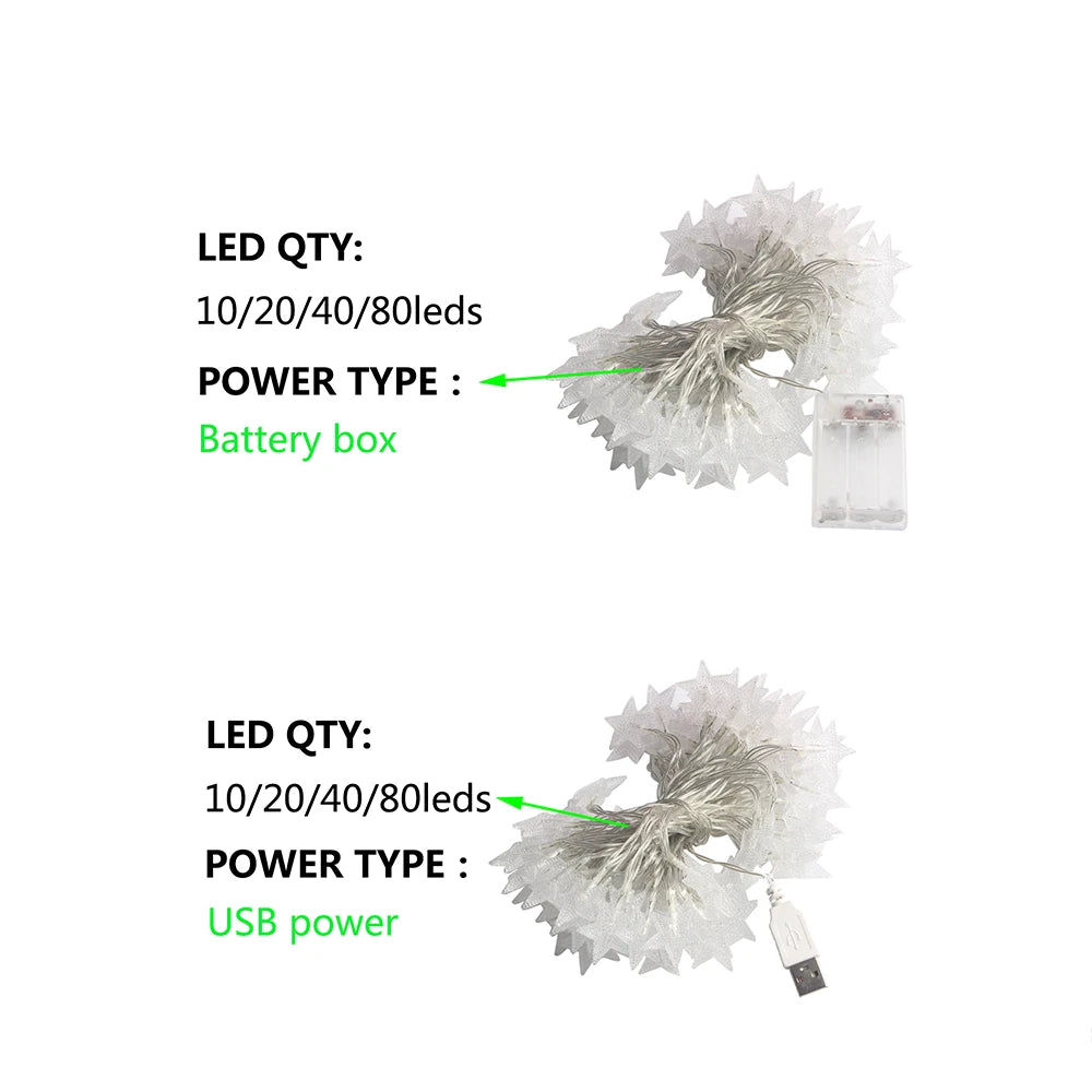 LED Star Fairy String Lights — 1.5/3/6/10m (10/20/40/80 LEDs) USB or Battery Operated IP44 Waterproof for Party, Wedding, Home & Patio