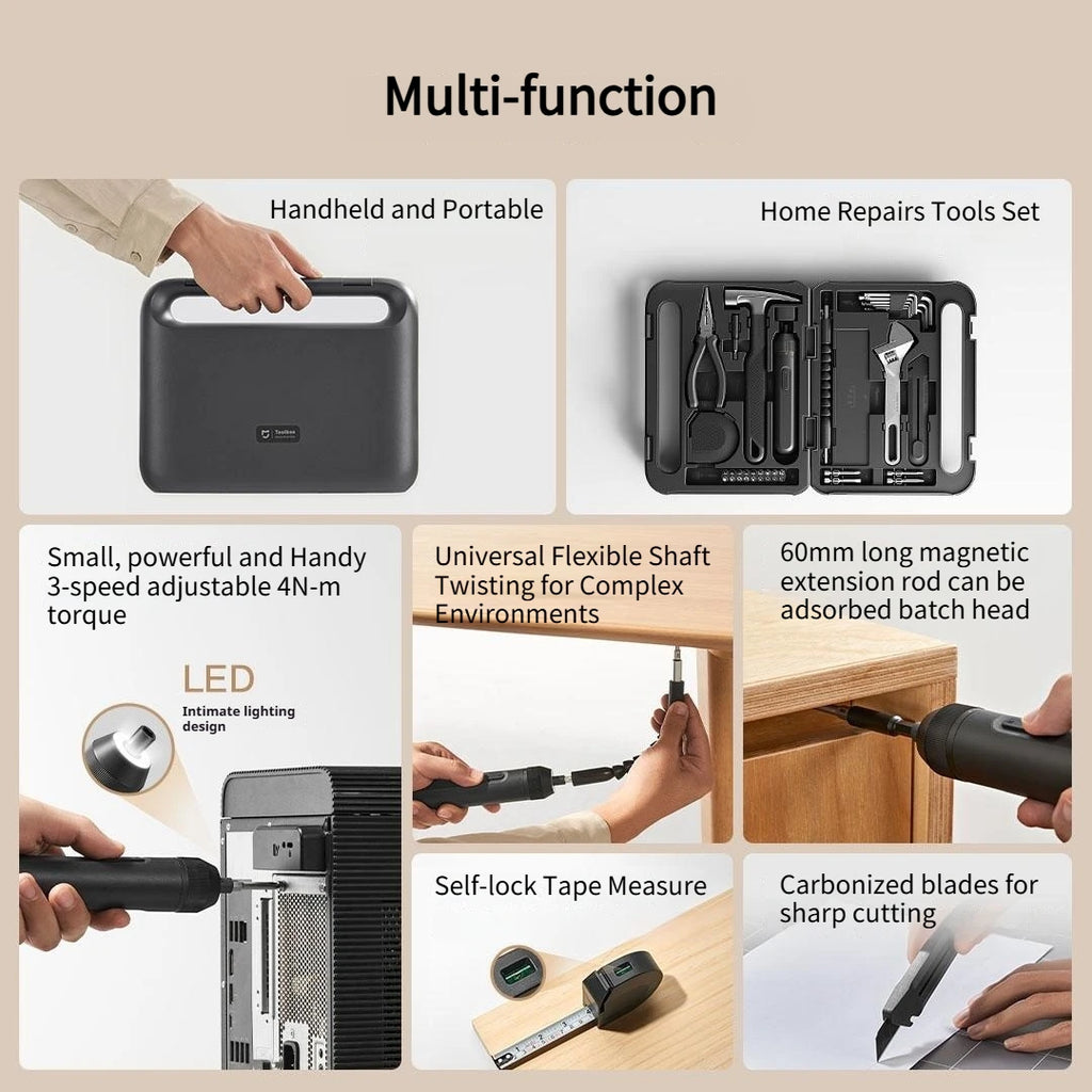 34-Piece Electric Screwdriver Power Tool Combo Kit – Tape Measure, Pliers, Wrench & Storage Case for Home DIY