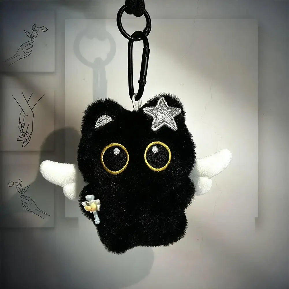 Plush Black Cat Keychain 10cm (3.9 in) Kawaii Bag Charm Cute Stuffed Cat Keyring Gift