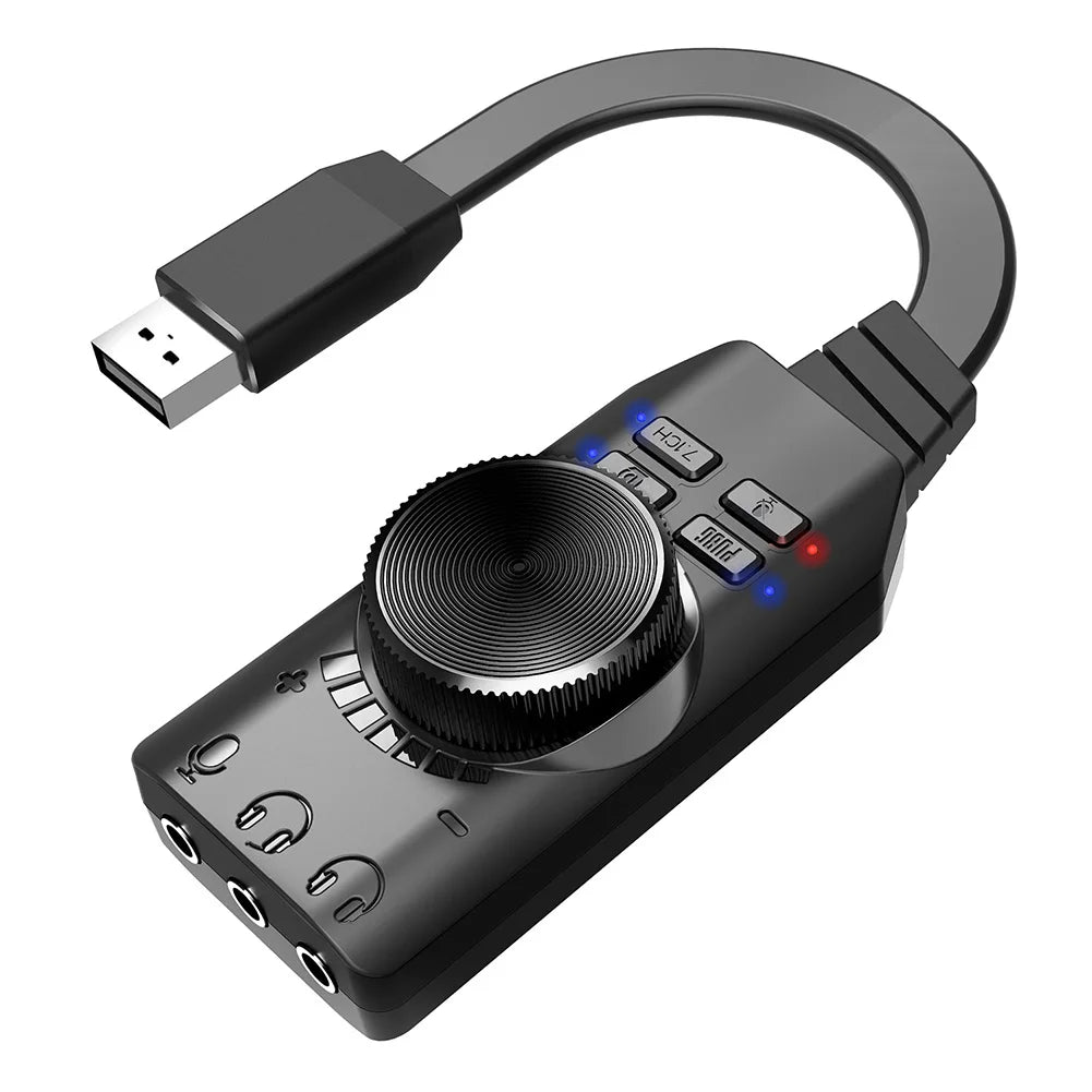 External USB 7.1 Channel Sound Card Adapter with Volume Control - 3.5mm Headset Jack for PC & Laptop