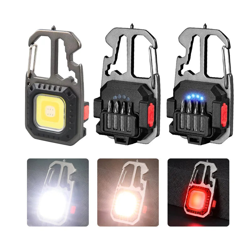 Portable Mini Rechargeable COB Keychain Light with Screwdriver LED EDC Camping Emergency Flashlight