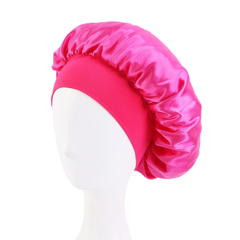 Women's Satin Wide-Brim Sleep Bonnet – Elastic Hair Care Night Cap, One Size
