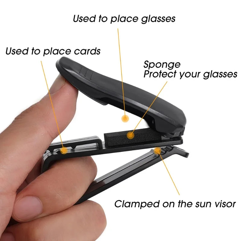 Universal 180° Rotating Car Sunglasses Clip Holder – Dual-Buckle ABS Sunglass & Card Organizer