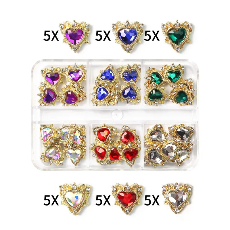 6-Grid Nail Rhinestone Kit – Saturn, Planet & Cross Crystal Nail Charms for Nail Art