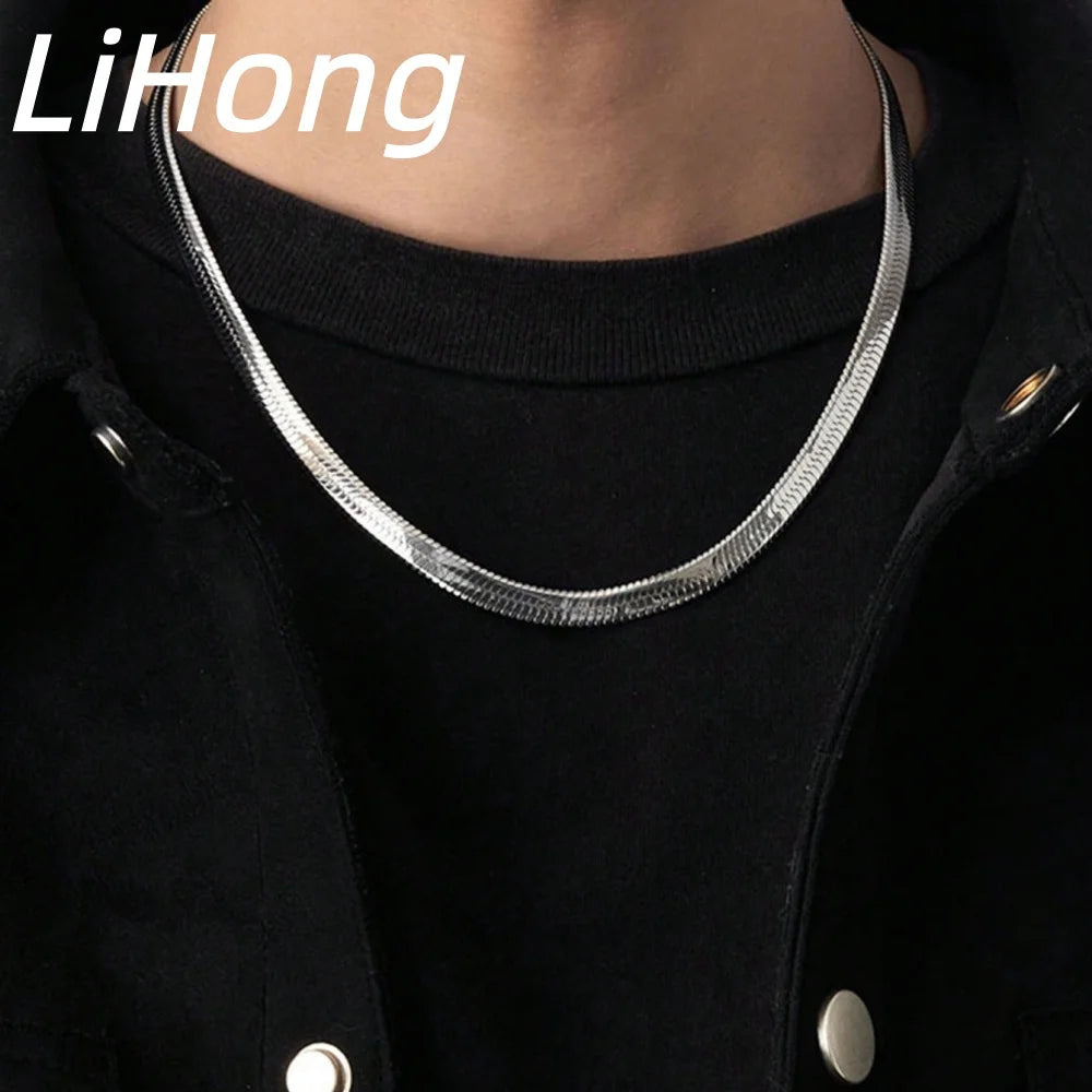 925 Sterling Silver 4mm (0.16 in) Flat Snake Blade Necklace 16-24 Inch (40.6-61.0 cm) Adjustable Clavicle Chain Unisex Gift