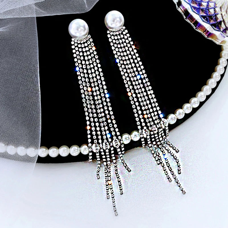 Cubic Zirconia Geometric Drop Tassel Earrings for Women Vintage Party Dangle Earrings