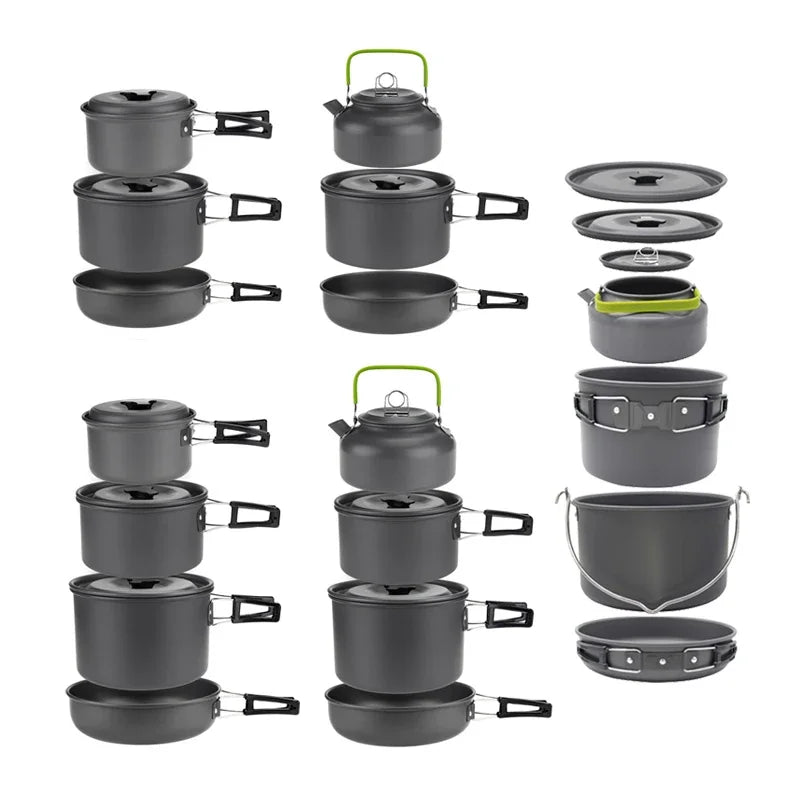 Camping Cookware Set for 1–7 People | Lightweight Portable Pot & Pan with Carrying Bag