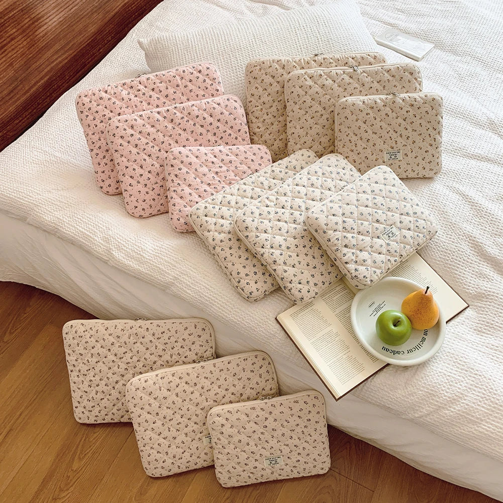 Flower Print Quilted Laptop Sleeve — 11–15 Inch, Padded