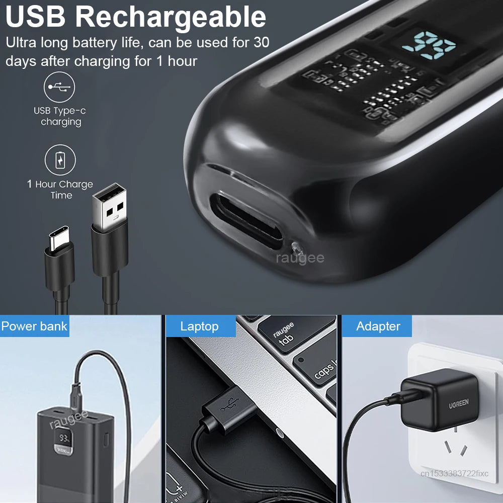 USB Rechargeable Mini Nose Hair Trimmer – Portable Electric Nose & Ear Hair Remover with LED Display, IPX7 Waterproof