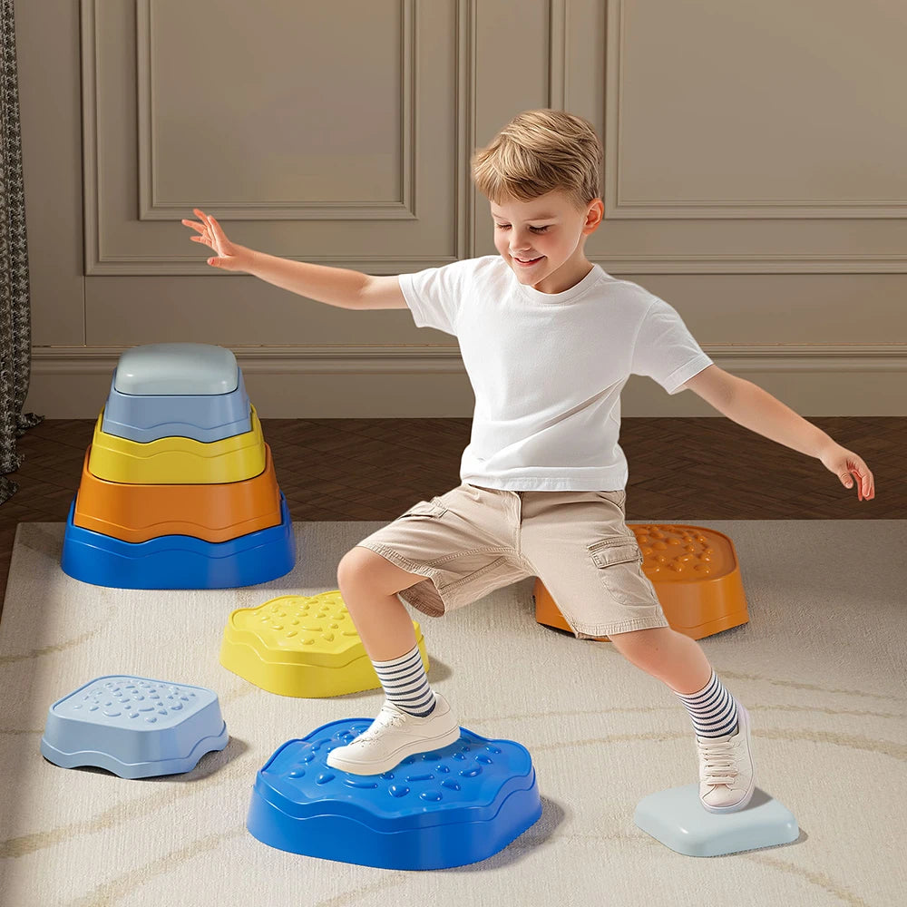 5-Pack Kids Balance Stepping Stones Playset – Montessori Sensory Steppers for Indoor & Outdoor Play