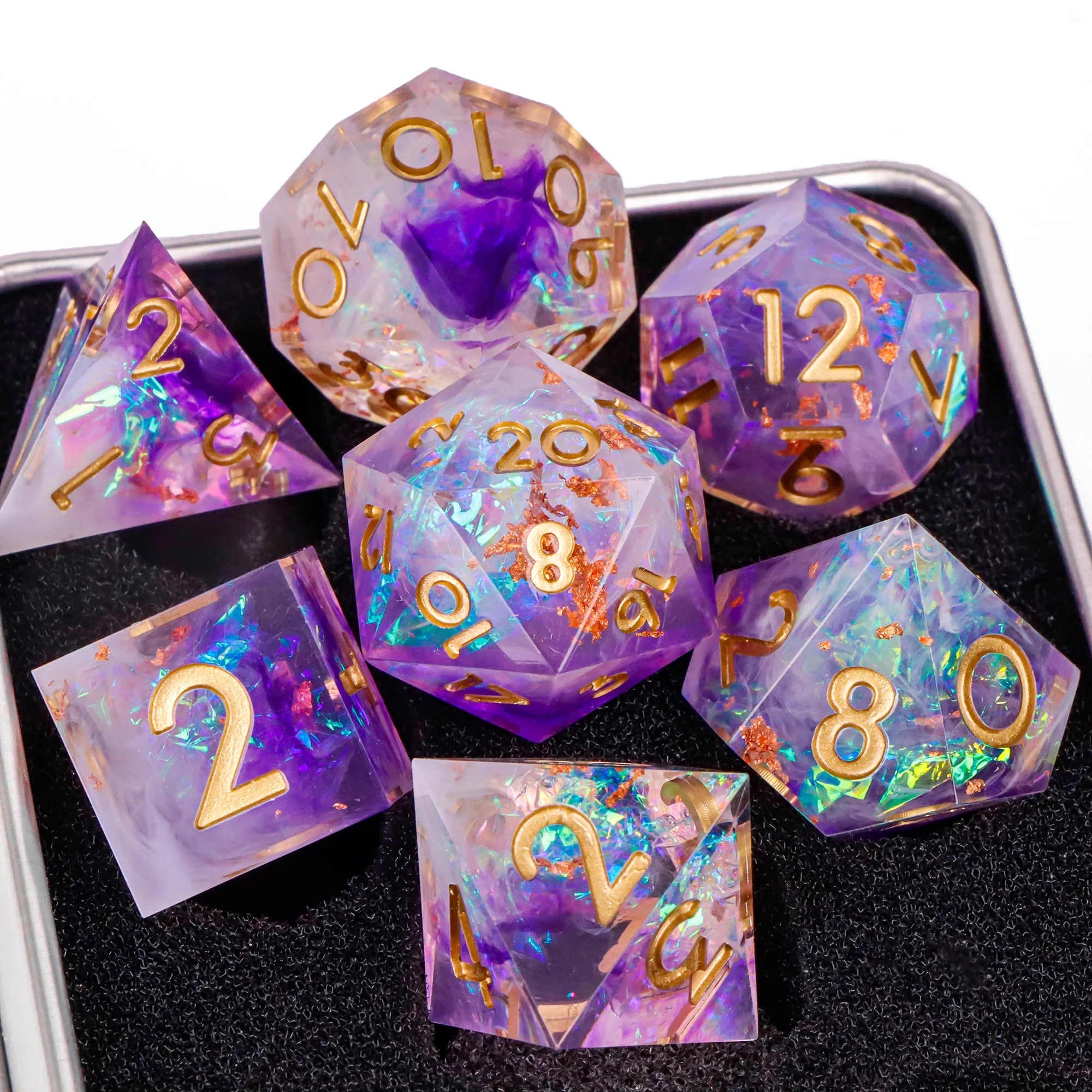 7-Piece Resin Sharp-Edge Polyhedral Dice Set for D&D & RPGs - D20 D12 D10 D8 D6 D4