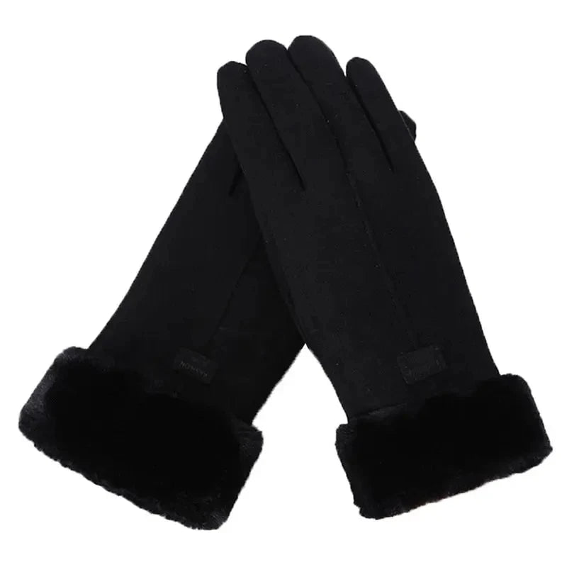Women’s Furry Winter Gloves - Wrist-Length Full-Finger Touchscreen Mittens for Outdoor Sports
